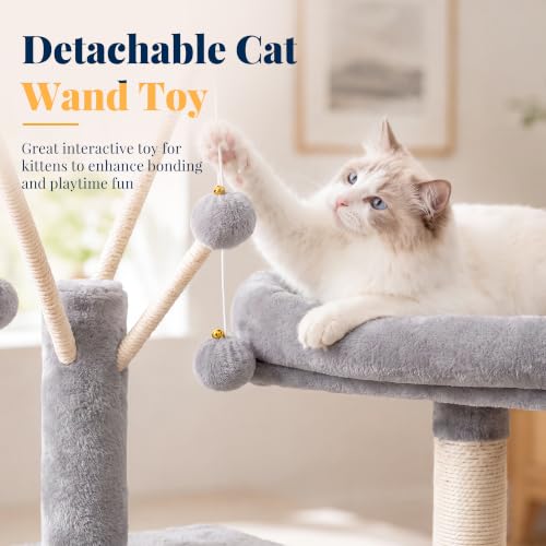 Hey-brother Cat Tree Tower with Padded Platform Bed, Hammock, MPJ019-SW - color: Light Gray