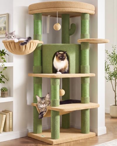 Globlazer Cactus Corner Cat Tree Tower with Scratching Post, C51, Green - color: Cactus Green, size: 51inch