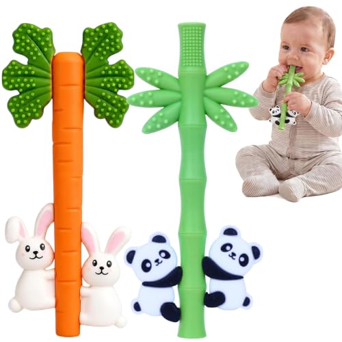 Baby Teething Toy, Silicone Teether Sticks for Teething Relief, BPA Free - color: Green Orange
