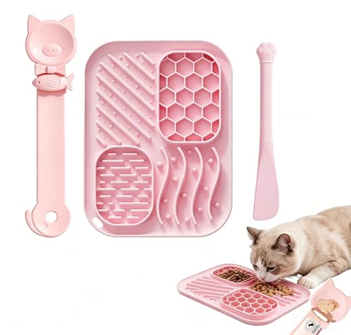AZY 3-Piece Slow Feeder Cat Bowl Set with Strong Suction Cups - color: pink