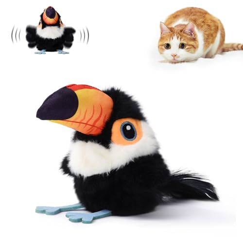 Petgravity Flapping Bird Cat Toy (No Flying), Lifelike Toucan Chirp Tweet Kitten Toy, Rechargeable Touch Activated Cat Toy Interactive Catnip Toy Exercise Toys for All Breeds 5.1" (Black) - color: Black