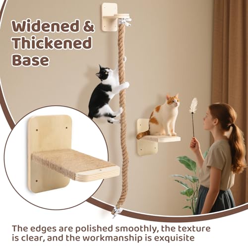 Cat Climbing Wall, Wall Mounted Cat Ladder, Cats Climbings Pole with 59in Climbing Rope, Larger and Wider Base Cats Ladder for Walls with Scratching Post (1.5m/59in Long) - size: 59 inches