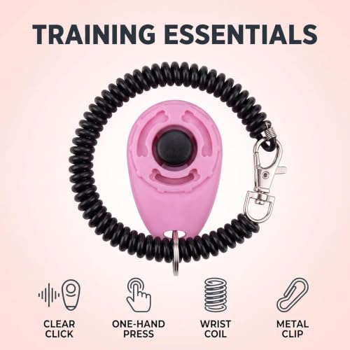 2Pcs Pink Dog Clicker for Training Easy to Use with Button Dog Training Accessories Strong and Long-Lasting, Training and Behavior Aids