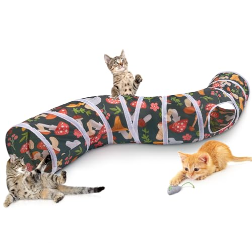 Glittme Cat Tunnel, Cat Tunnels for Indoor Cats, S-Shape Cats Cave with Cat Toys, Foldable Cat Tubes and Tunnels for Cats, Rabbit, Puppy, Guinea Pig - color: Black Mushroom