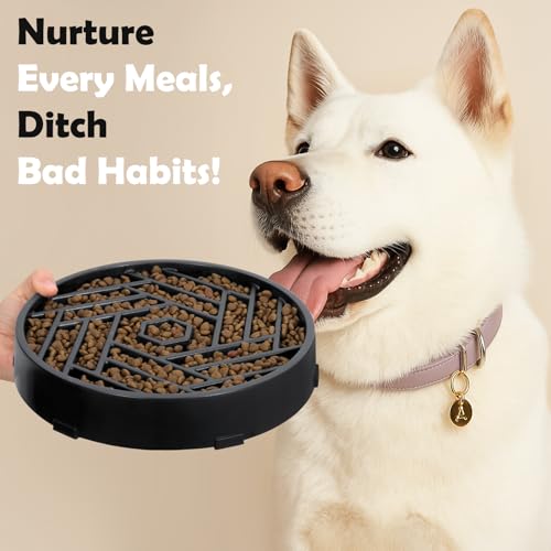 TOBYTO Slow Feeder Dog Bowls Large Medium Breed,Anti-Choking Slow Eating Dog Food Bowl,Non Slip Pet Slower Food Feeding Bowls Large Puzzle Slow Feeder Bloat Stop Maze Dog Dishes,Black - color: Black