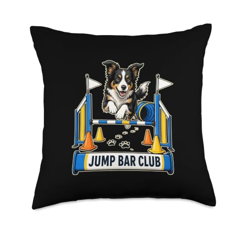 Jump BAR Club Dog Agility Training Practice Course Paw Throw Pillow - size: 18x18