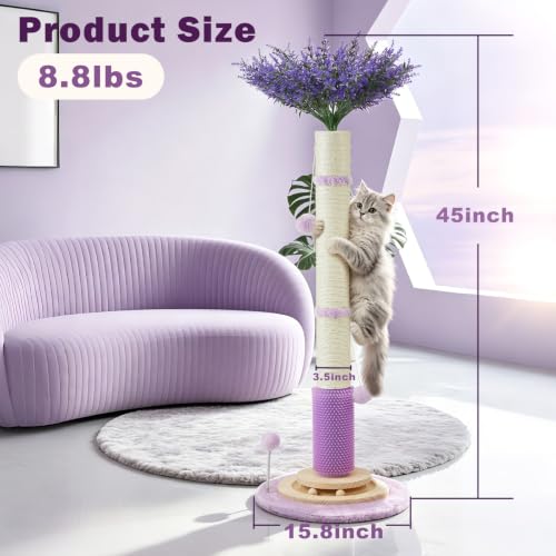 45" Tall Cat Scratching Post for Large,Heavy Duty Scratcher Tree - color: pruple-45inch