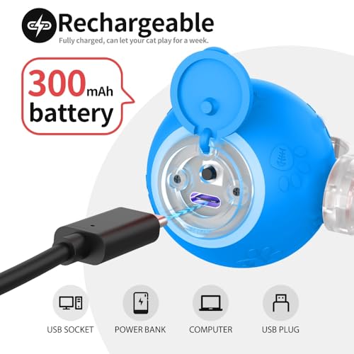 Interactive Cat Ball Toy – Motion Activated, RGB Lighting, 3 Motion Modes-Automatic Cat Ball for Bored Indoor Cats(Blue) - color: Blue