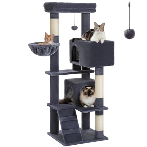 Cat Tree for Indoor Cats, 56.3" Multi-Level Cat Tower with 2 Condos - color: Dark Grey, size: 56 Inches