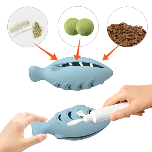 Cat Toys for Indoor Cats Interactive Cat Toy Food Dispenser Feeder Treat Dispensing Can be Stuffed with Cat Treats, Catnip (Blue) - color: blue