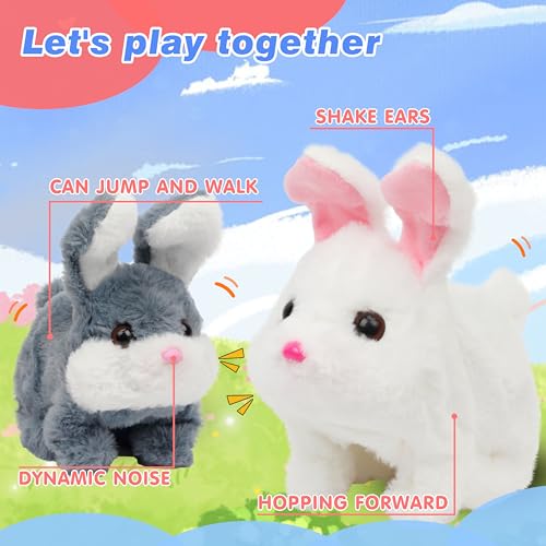 Hopearl Hopping Chubby Rabbit Interactive Electronic Pet Plush Bunny Toy with Sounds and Movements Animated Walking Wiggle Ears Twitch Nose Gifts for Toddlers Birthday, White, 7'' - style: Chubby Rabbit-White