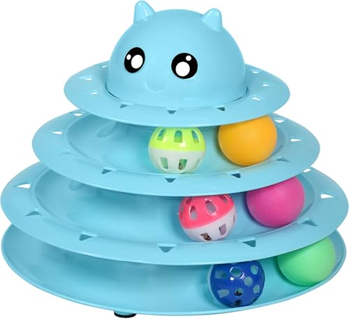 UPSKY Cat Toy Roller 3-Level Turntable Cat Toys with Six Colorful Balls - color: A-Blue
