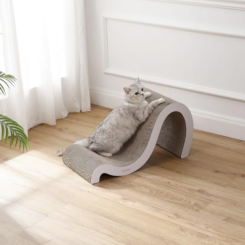CSR1013B Kona 27" Modern Cardboard Double-Sided Wave Cat Scratcher with Catnip, Cloud - color: White