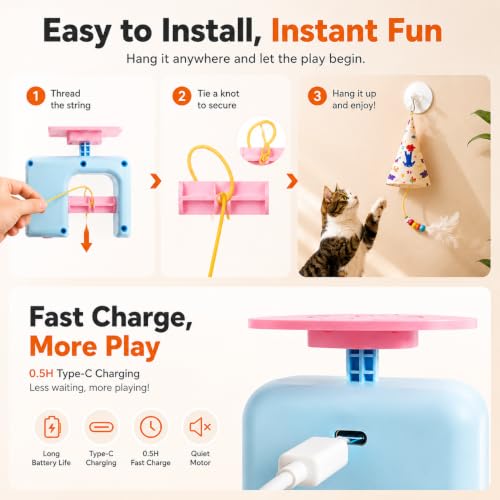Interactive Cat Toys for Indoor Cats, Automatic Hanging Cat Hunting Toy - color: yellow