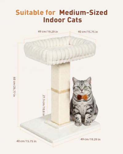 Modern Cat Scratching Post with Top Plush Bed for Indoor Cats - color: Modern White
