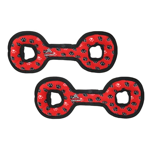 TUFFY® : 2 Pack TugOWar Dog Toy: Ultra Durable Plush Toy with Multiple Layers & Reinforced Seams, Washable and Floats, Original Construction - color: 2PK Red Paws TugOWar