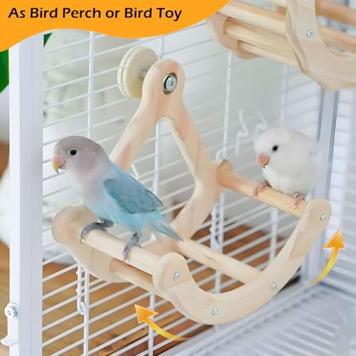 2Pcs Bird Foraging Toys Puzzle, Bird Slow Feeder Mats, Interactive Parrot Foraging Toys & Birds Perch Toy, Interactive Rocking Parakeet Toys and Perch, Wooden Exercise Wheel Cockatiel Toy