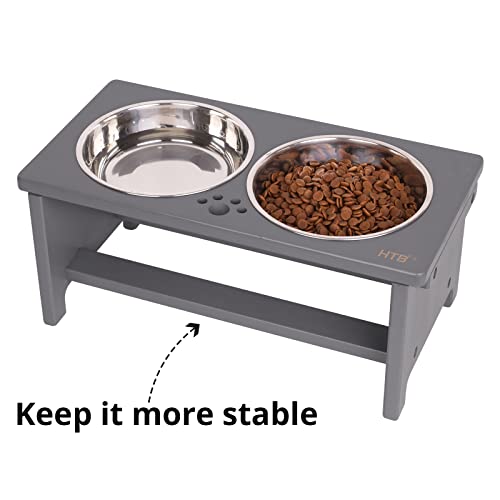 HTB Elevated Dog Bowl Stand with 2 Stainless Steel Bowls-7" H Medium Grey - color: Grey, size: medium-7"tall,29 Oz bowl