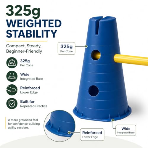 Dog Agility Equipment, 12-Inch Hurdle Set, 11.5 oz Weighted Cones - size: 12-Inch-Blue