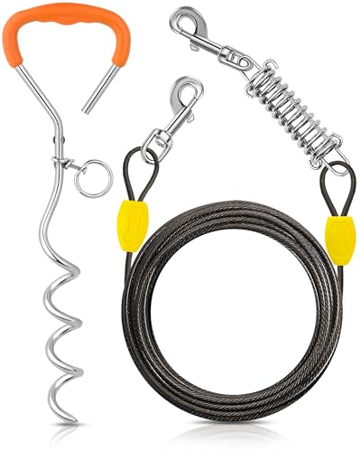 Petbobi Dog Tie Out Cable and Stake, 10ft Heavy Duty Dog Leads for Yard - color: Black, size: 10 ft (120 lbs)