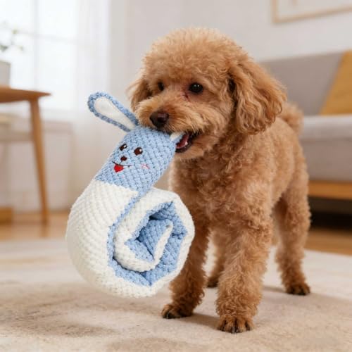 Plush Dog Toys, Long Foldable Squeaky Chew Pet Toys (White Rabbit) - color: Blue Rabbit