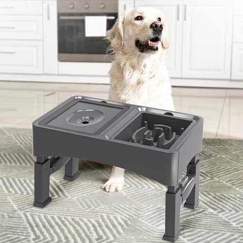 UPSKY 2-in-1 Elevated Dog Bowls Set with 4 Height Adjustable Stand, Gray - color: A-Water Bowl+Slow Feeder (Grey)