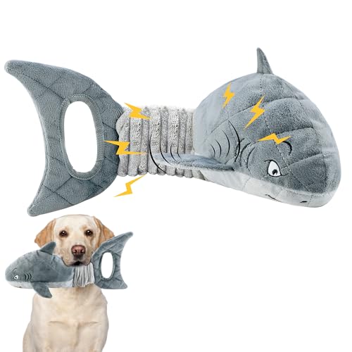 LEGEND SANDY Large Squeaky Dog Toys to Keep Them Busy, Interactive Plush Dog Toy,Crinkle Tug of War Dog Chew Toy for Small, Medium, and Large Dog - color: 1 Pack Grey Shark