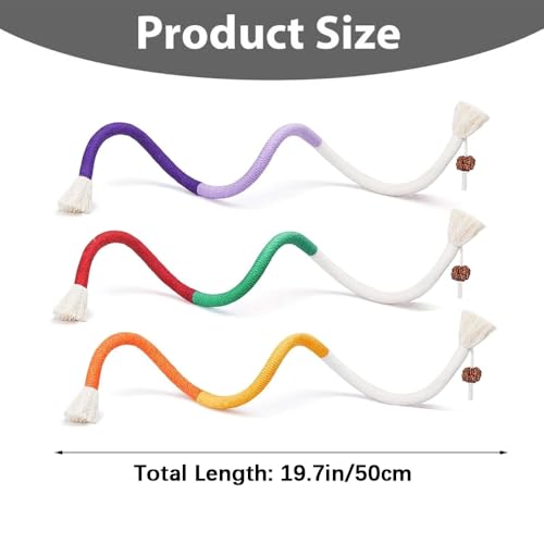 Cat Toys Chew Ropes 3Pcs with Refillable Natural Catnip, Safe Teeth Cleaning Toy for Indoor Kittens, Interactive Cat Nip Kitty Toys for All Breeds 19.5 Inches