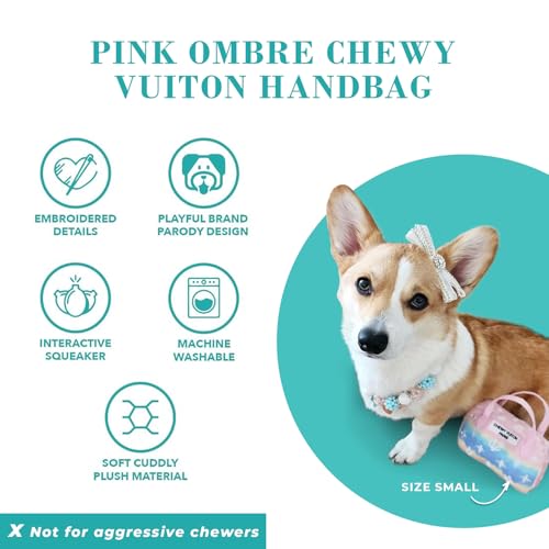 Haute Diggity Dog Chewy Vuiton Handbag Plush Dog Toy, Designer Parody Toy - color: Pink Ombre Purse, size: Large