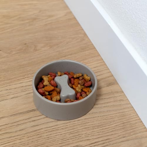 Fringe Studio Speckled Bone Taupe Small Ceramic Slow Feeder Pet Bowl (5" Diameter x 1.75" H, 10 fl.oz.), PetShop Collection (780SM002) - color: Speckled Bone Taupe, size: Small