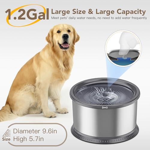4.5L Stainless Steel Dog Water Bowl, No Spill Water Bowl for Dogs - color: Grey, size: 4.5L