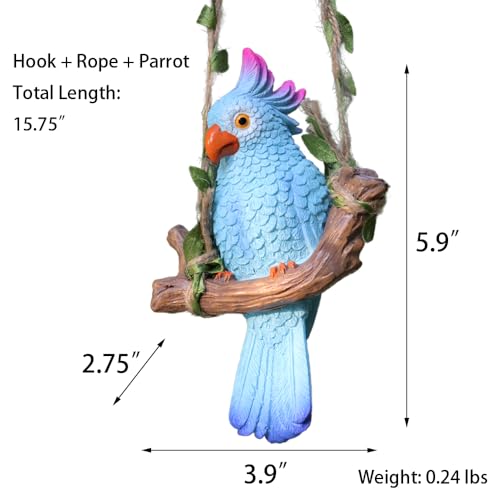 Hanging Parrot Garden Decor Outdoor Tiki Bar Decorations Hanging Bird(Blue) - color: Blue