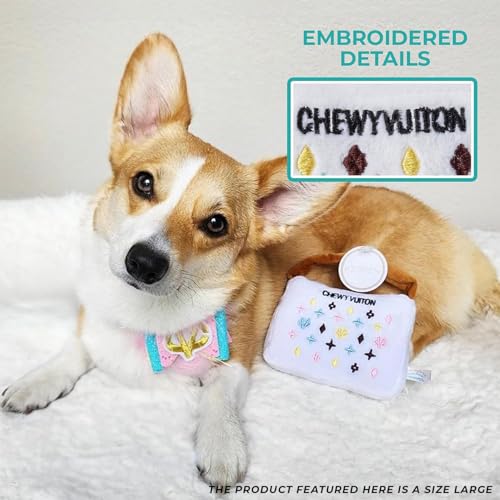 Haute Diggity Dog Chewy Vuiton Handbag Plush Dog Toy, Designer Parody Toy - color: White Purse, size: X-Large