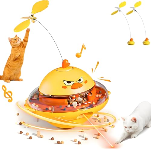 Interactive Cat Toy for Indoor Cats with Laser, Feather&Treat Dispenser - color: Yellow