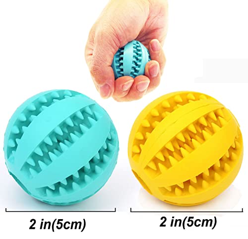 Sunglow 2 Pack Dog Toy, Nontoxic Bite Resistant Teething Balls for Small/Medium/Large Dogs and Puppies, Pet Food Treat Feeder, Chew Tooth Cleaning, Exercise Game IQ Training - color: Yellow/Blue, size: 2 in