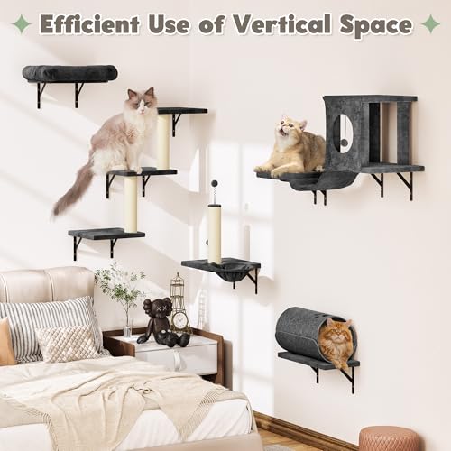Cat Wall Shelves, 7-in-1 Wall Mounted Cat Climber Set - color: Dark Gray