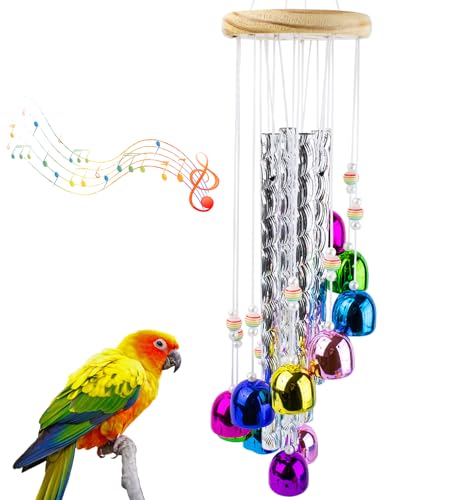 FlidRunest Bird Toys, Conure Wind Chimes Chewing Toy with Colorful Stick, Parakeet Toys 4 Aluminum Tubes 11 Bells, Parrot Cage Windchime Hanging Bells Toys for Conure, Parakeet, Cockatiel - style: Rotate-Metal