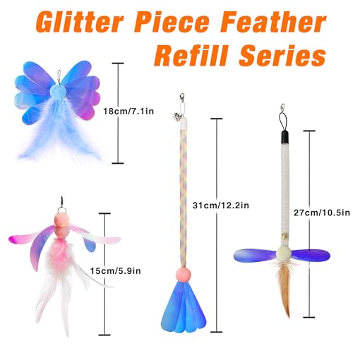 JXFUKAL Cat Feather Toy Refills, 4Pcs Simulation Butterfly Dragonfly Glitter Piece Feather Cat Lures Wand Attachment Replacement for Kitty Kitten Indoor Cats Accessories - color: 4PCS REFILLS