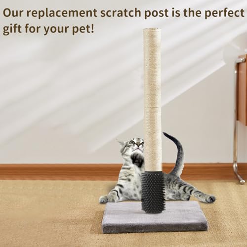 Fhiny 2PCS Cat Scratching Post Replacement, 15.7inch M8 Natural Sisal Cat Scratch Post with Cat Self Groomer Refill Pole Parts Kitten Climbing Furniture Protector Hemp Rope Scratcher for Spare White - color: White