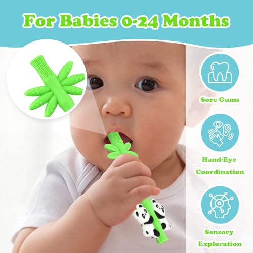 Baby Teething Toy, Silicone Teether Sticks for Teething Relief, BPA Free - color: Green Orange
