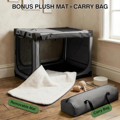 Veraste 24 x 17 x 17 in 4-Door Collapsible Soft-Sided Mesh Dog Crate, Grey - color: Grey, size: 24.0"L x 17.0"W x 17.0"H
