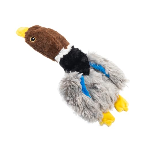 Extra-Plush Stuffing-Free Duck Dog Toy, Soft Plush Squeaky Toy with 2 Squeakers and Crinkle Wings for Small Medium Dogs, Long Pile Toy for Gentle Chewers - color: Brown