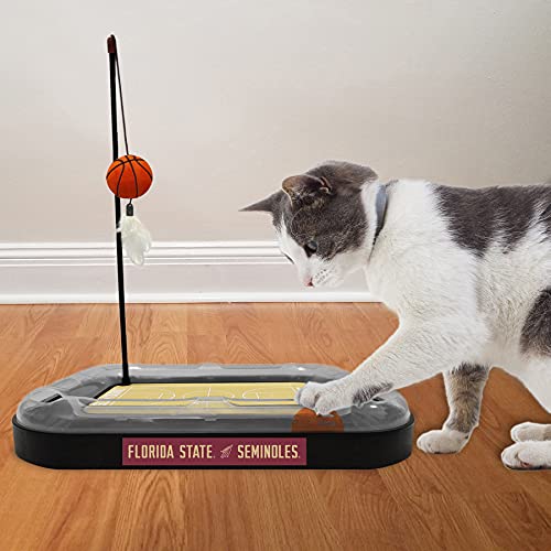 NCAA FLORIDA STATE Seminoles Basketball Court Cat Scratcher - REVERSIBLE Felt/Cardboard Toy, Cat Ball with Bell, Catnip-Filled Plush Basketball - color: Florida State Seminoles, style: Basketball Court
