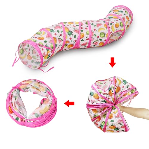 Andiker Cat Tunnel for Indoor Cats, 45" Long Rainbow Collapsible Kitten Tube with a Fun Ball and 2 Holes Cat Play Tunnel, Rabbit Tunnel for Kittens Exercising Hiding Training and Running (Pink) - color: Pink