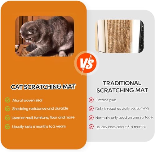 Wooden Sisal Cat Scratching Post, Wall & Floor Mount Vertical Cat Scratch Pad for Indoor Kittens Adult Cats, Durable Cat Wall Scratcher Furniture Protector Cat Toy