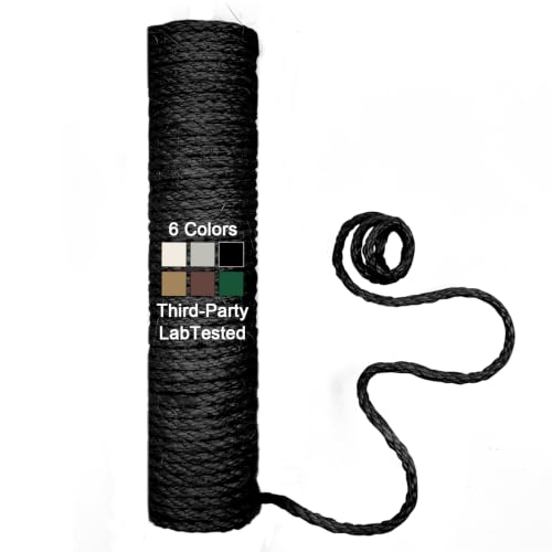 1/4in 32FT Natural Sisal Rope for Cat Tree, Cat Scratch Rope Replacement - color: Black, size: 32FT