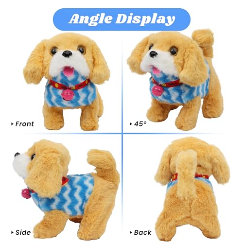 Hopearl Walking Dog Golden Retriever in Blue Vest Interactive Electronic Pet Plush Toy Puppy Woof and Moving Animated Nodding Head Gift for Toddlers Birthday, Brown, 7'' - style: Dog-Blue Vest