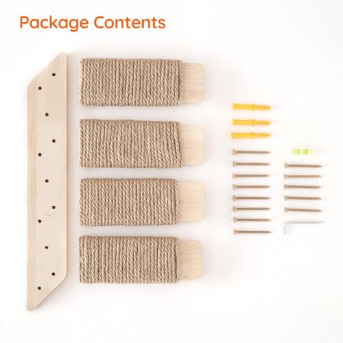 HOOBRO 2 Pack Cat Wall Shelves with Four Jute Scratching Steps, Oak Wood Cat Wall Steps/Ladder Furniture, Climbing Shelf Wall Mounted, Cat Tree Supplies, Nature NL42CS03