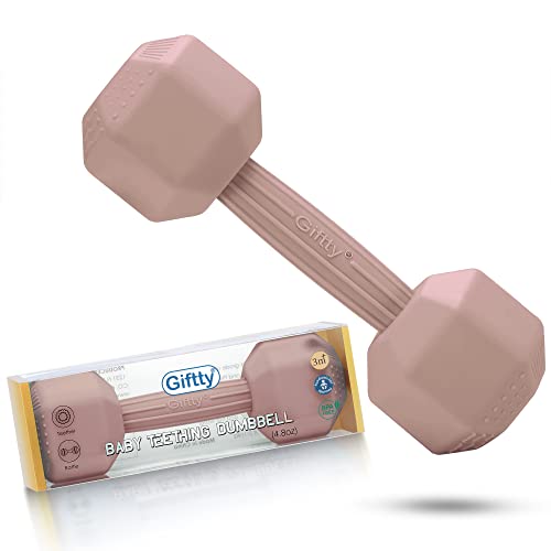 Giftty Baby Dumbbell Toy - Silicone Infant Rattle Teething Toy Teether Toddler Sensory Toy Durable Safe Exercises Workout Weight - Great Gift for Girls and Boys (1pcs - Sandy Brown) - color: Sandy Brown
