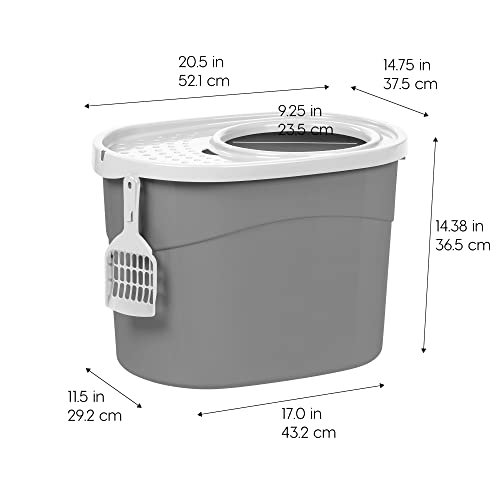 IRIS USA Top Entry Cat Litter Box, Hooded Privacy, Large, Gray/White - color: Gray w/ Scoop, style: Oval